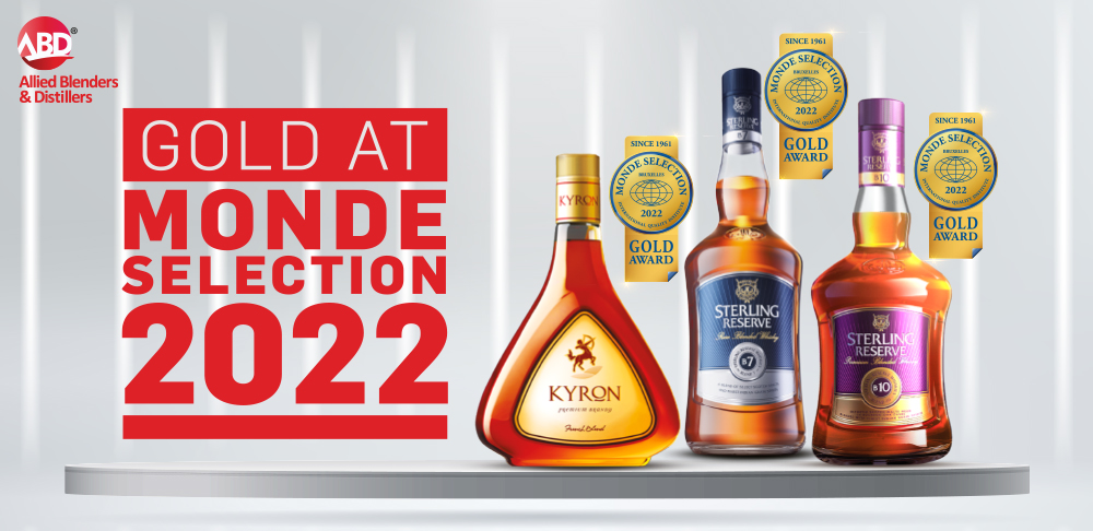 Allied Blenders strikes ‘3 Gold’s’ at the Monde Selection Quality                                 Awards 2022